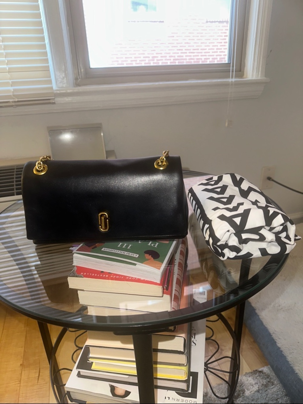 Marc Jacobs Dual Chain Mini Bag Black Leather Gold Chain Crossbody